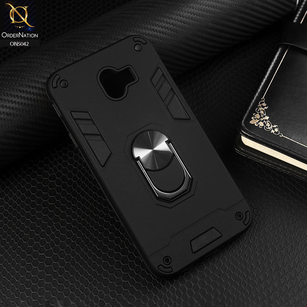 Samsung Galaxy J4 2018 Cover - Black - New Dual PC + TPU Hybrid Style Protective Soft Border Case With Kickstand Holder