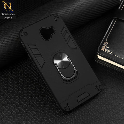 Samsung Galaxy J4 2018 Cover - Black - New Dual PC + TPU Hybrid Style Protective Soft Border Case With Kickstand Holder