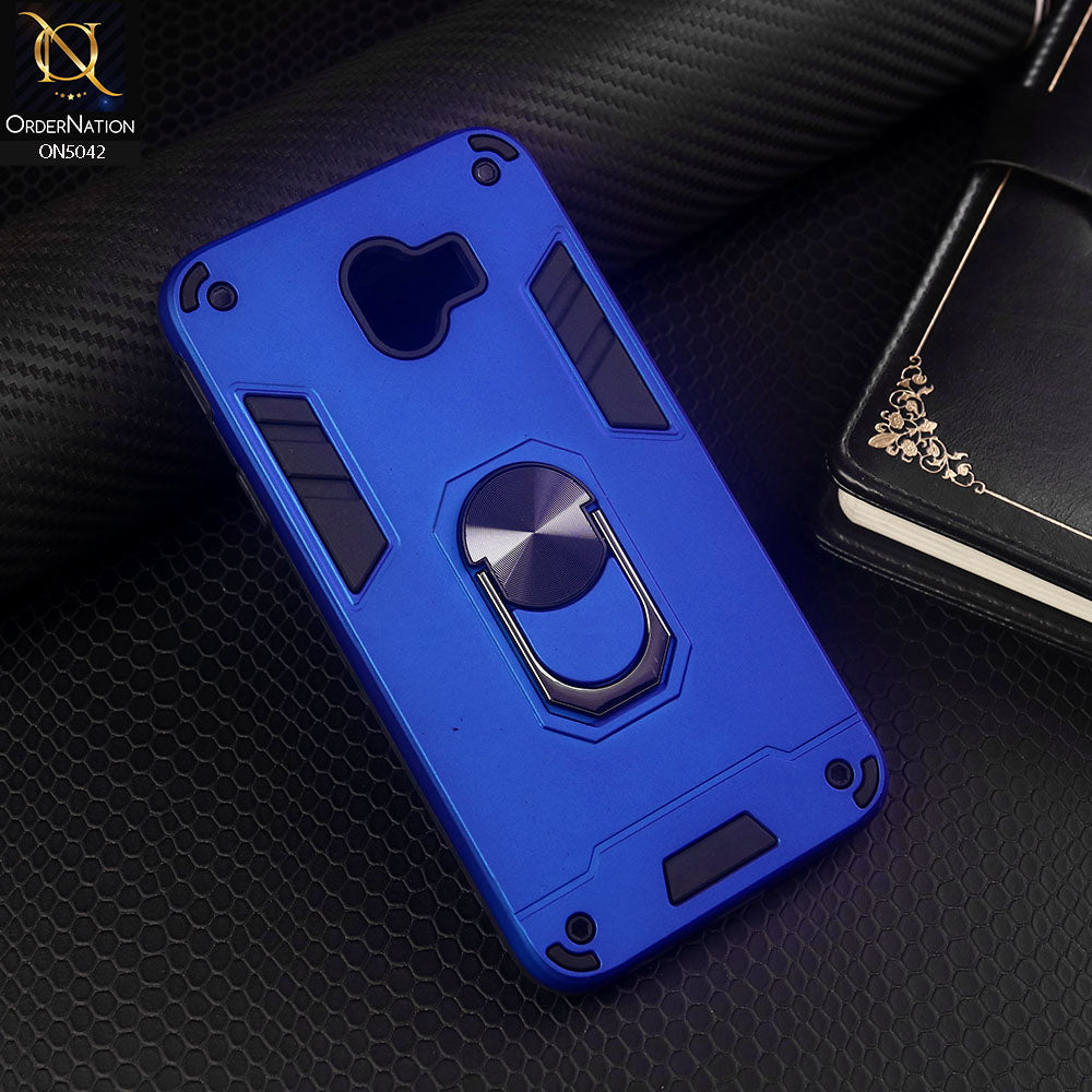 Samsung Galaxy J4 2018 Cover - Blue - New Dual PC + TPU Hybrid Style Protective Soft Border Case With Kickstand Holder