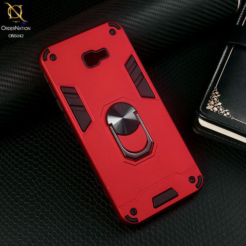 Samsung Galaxy J4 Plus Cover - Red - New Dual PC + TPU Hybrid Style Protective Soft Border Case With Kickstand Holder