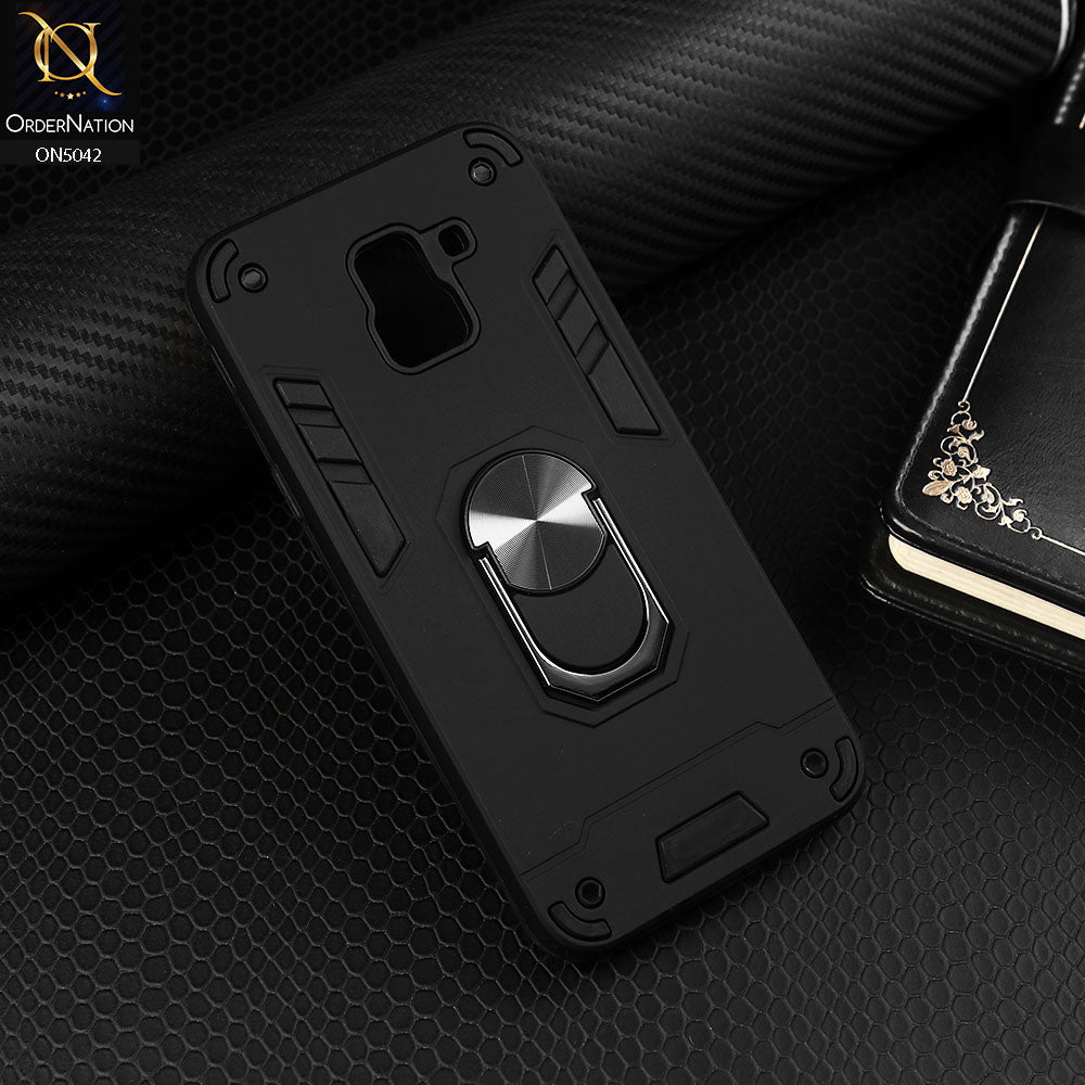 Samsung Galaxy J6 2018 Cover - Black - New Dual PC + TPU Hybrid Style Protective Soft Border Case With Kickstand Holder