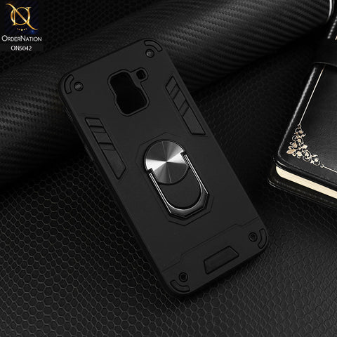 Samsung Galaxy J6 2018 Cover - Black - New Dual PC + TPU Hybrid Style Protective Soft Border Case With Kickstand Holder