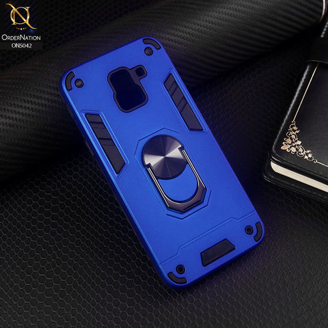 Samsung Galaxy J6 2018 Cover - Blue - New Dual PC + TPU Hybrid Style Protective Soft Border Case With Kickstand Holder
