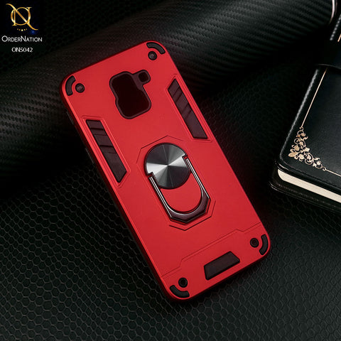 Samsung Galaxy On6 2018 Cover - Red - New Dual PC + TPU Hybrid Style Protective Soft Border Case With Kickstand Holder