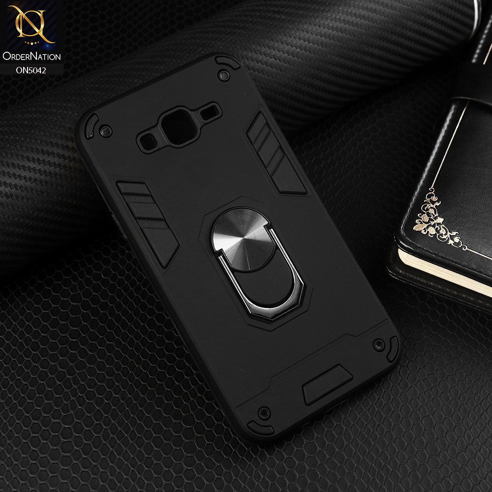 Samsung Galaxy J7 Core / J7 Nxt Cover - Black - New Dual PC + TPU Hybrid Style Protective Soft Border Case With Kickstand Holder