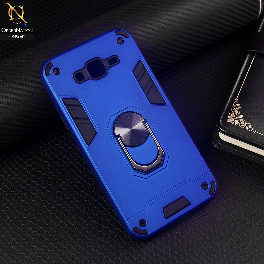 Samsung Galaxy J7 2015 Cover - Blue - New Dual PC + TPU Hybrid Style Protective Soft Border Case With Kickstand Holder