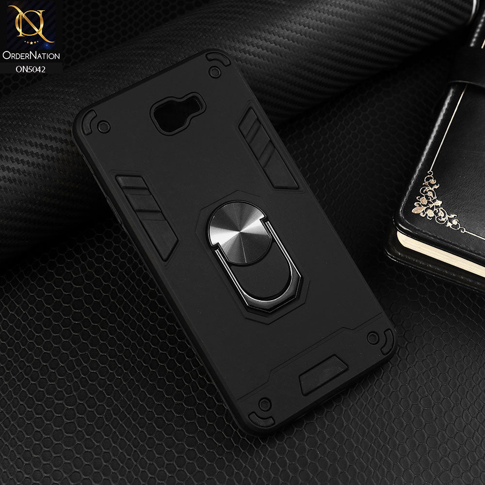 Samsung Galaxy J7 Prime Cover - Black - New Dual PC + TPU Hybrid Style Protective Soft Border Case With Kickstand Holder