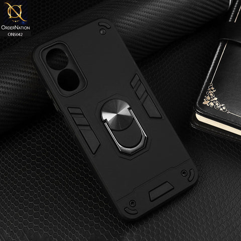 Oppo A17 Cover - Black - New Dual PC + TPU Hybrid Style Protective Soft Border Case With Kickstand Holder