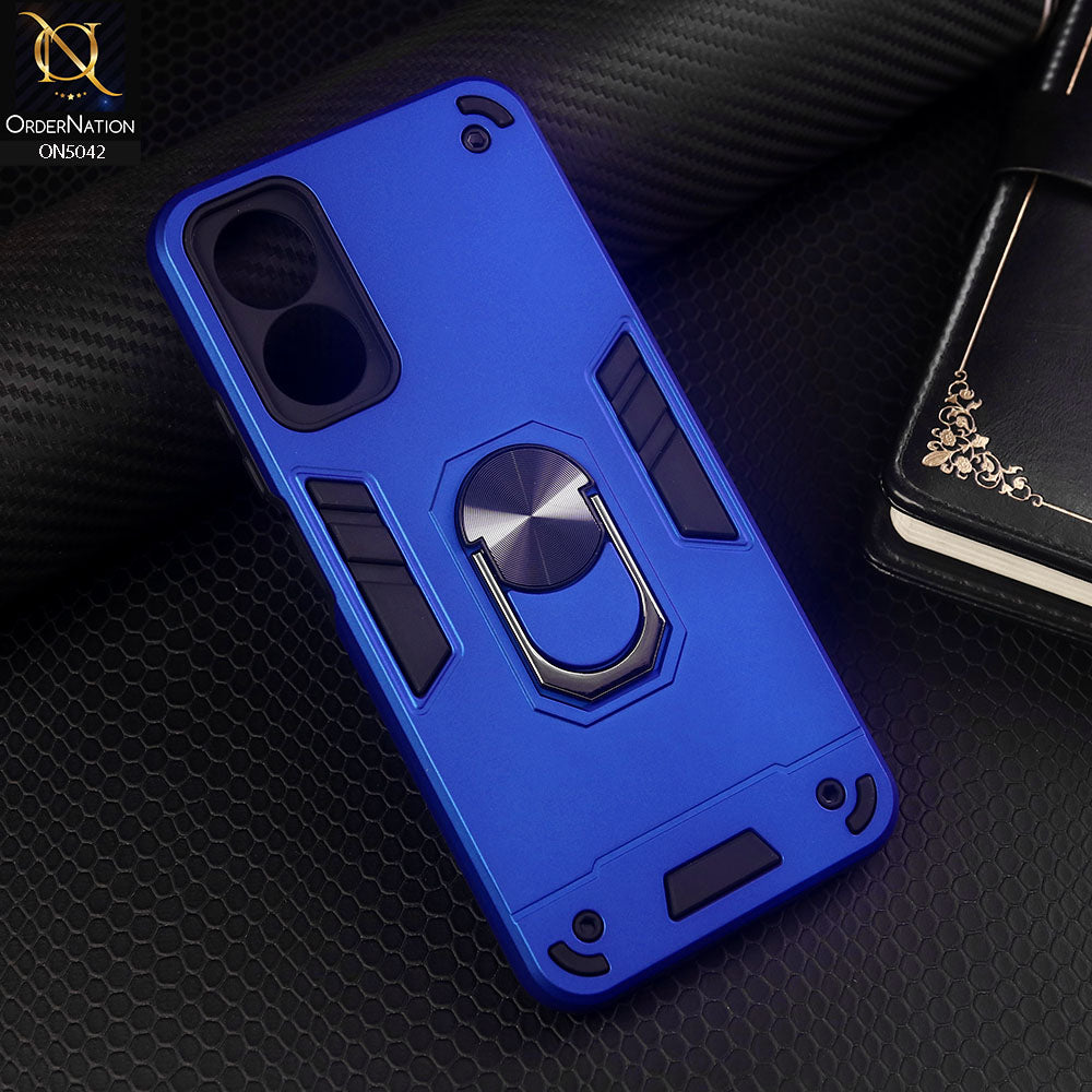 Oppo A17 Cover - Blue - New Dual PC + TPU Hybrid Style Protective Soft Border Case With Kickstand Holder