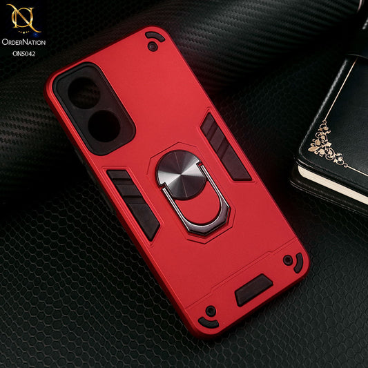 Oppo A17k Cover - Red - New Dual PC + TPU Hybrid Style Protective Soft Border Case With Kickstand Holder