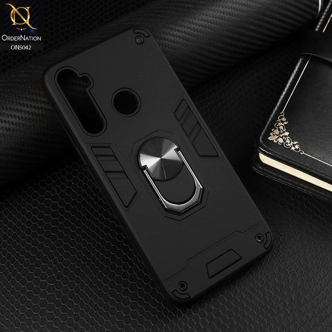 Realme 5s Cover - Black - New Dual PC + TPU Hybrid Style Protective Soft Border Case With Kickstand Holder