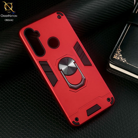 Realme 5s Cover - Red - New Dual PC + TPU Hybrid Style Protective Soft Border Case With Kickstand Holder