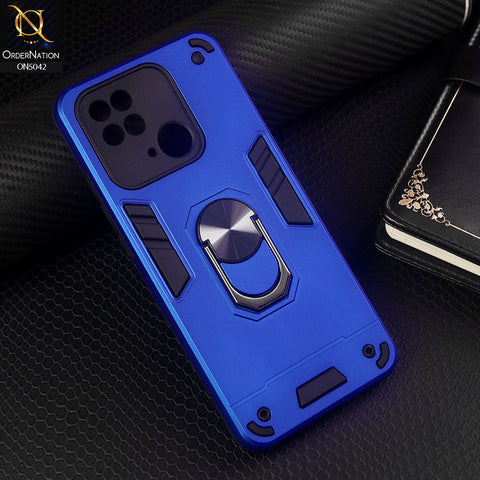 Xiaomi Redmi 10C Cover - Blue - New Dual PC + TPU Hybrid Style Protective Soft Border Case With Kickstand Holder