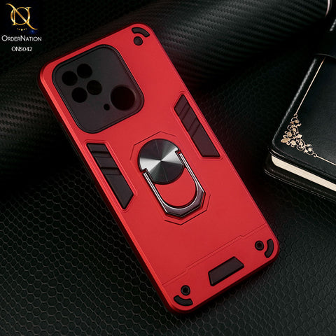 Xiaomi Redmi 10C Cover - Red - New Dual PC + TPU Hybrid Style Protective Soft Border Case With Kickstand Holder