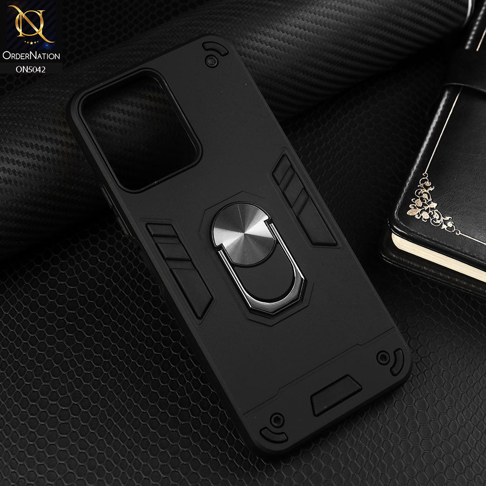 Xiaomi Redmi 12 Cover - Black - New Dual PC + TPU Hybrid Style Protective Soft Border Case With Kickstand Holder