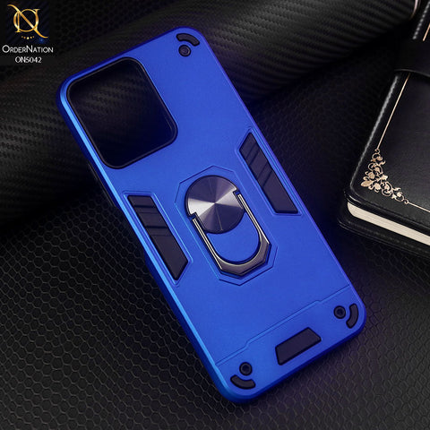 Xiaomi Redmi 12 Cover - Blue - New Dual PC + TPU Hybrid Style Protective Soft Border Case With Kickstand Holder
