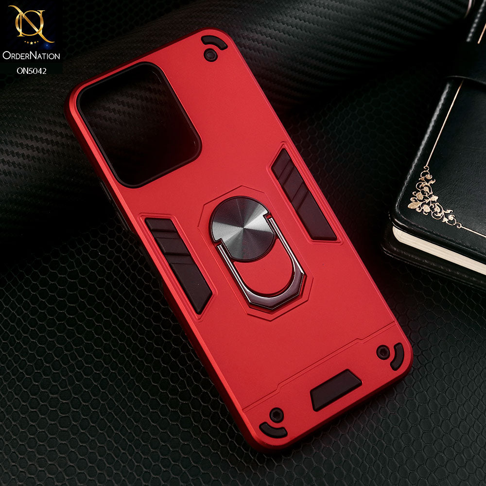 Xiaomi Redmi 12 Cover - Red - New Dual PC + TPU Hybrid Style Protective Soft Border Case With Kickstand Holder