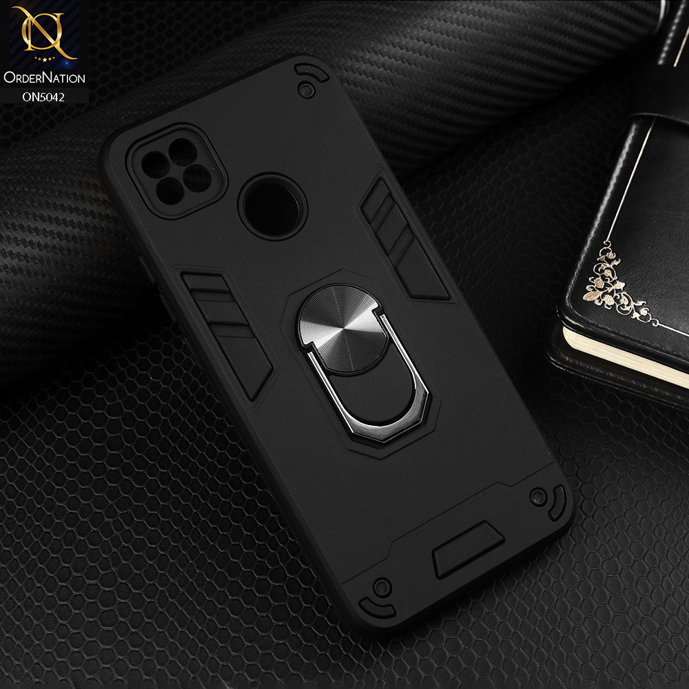 Xiaomi Redmi 10A Cover - Black - New Dual PC + TPU Hybrid Style Protective Soft Border Case With Kickstand Holder