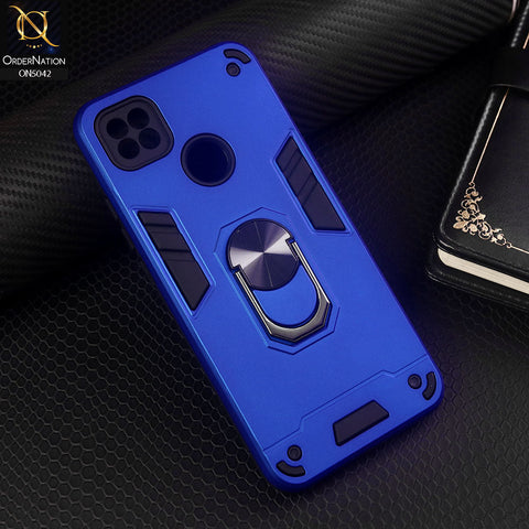 Xiaomi Redmi 10A Cover - Blue - New Dual PC + TPU Hybrid Style Protective Soft Border Case With Kickstand Holder