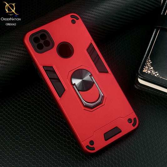 Xiaomi Redmi 10A Cover - Red - New Dual PC + TPU Hybrid Style Protective Soft Border Case With Kickstand Holder