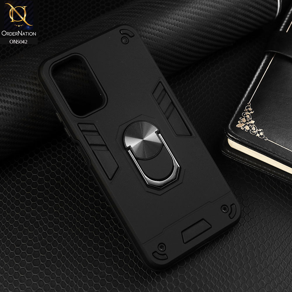 Xiaomi Redmi Note 9 4G Cover - Black - New Dual PC + TPU Hybrid Style Protective Soft Border Case With Kickstand Holder
