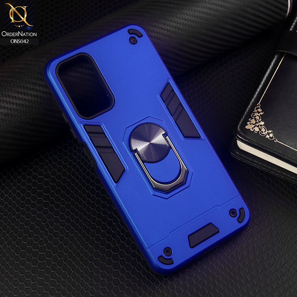 Xiaomi Redmi Note 9 4G Cover - Blue - New Dual PC + TPU Hybrid Style Protective Soft Border Case With Kickstand Holder