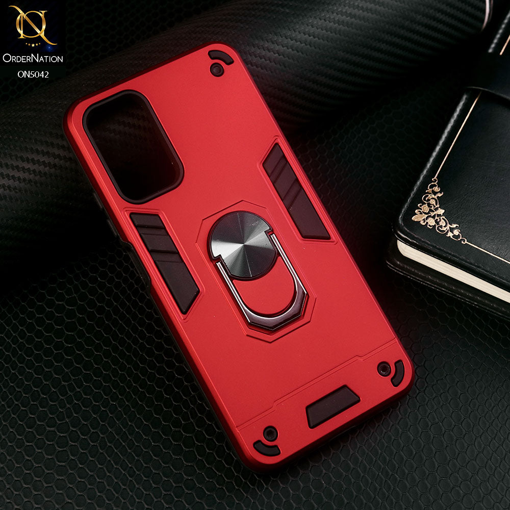 Xiaomi Poco M3 Cover - Red - New Dual PC + TPU Hybrid Style Protective Soft Border Case With Kickstand Holder