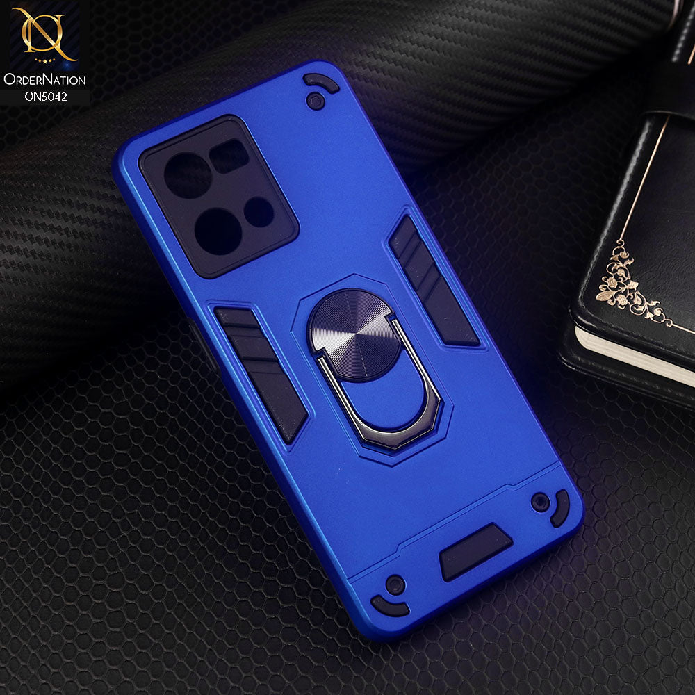 Oppo F21 Pro 4G Cover - Blue - New Dual PC + TPU Hybrid Style Protective Soft Border Case With Kickstand Holder