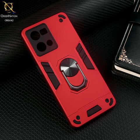 Oppo F21 Pro 4G Cover - Red - New Dual PC + TPU Hybrid Style Protective Soft Border Case With Kickstand Holder