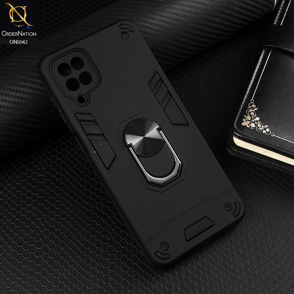 Samsung Galaxy A12 Nacho Cover - Black - New Dual PC + TPU Hybrid Style Protective Soft Border Case With Kickstand Holder