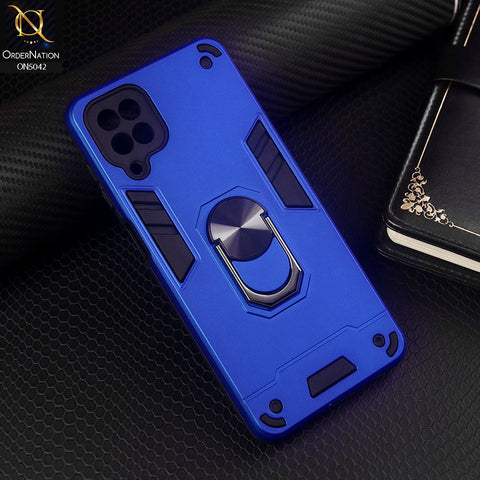 Samsung Galaxy A12 Nacho Cover - Blue - New Dual PC + TPU Hybrid Style Protective Soft Border Case With Kickstand Holder