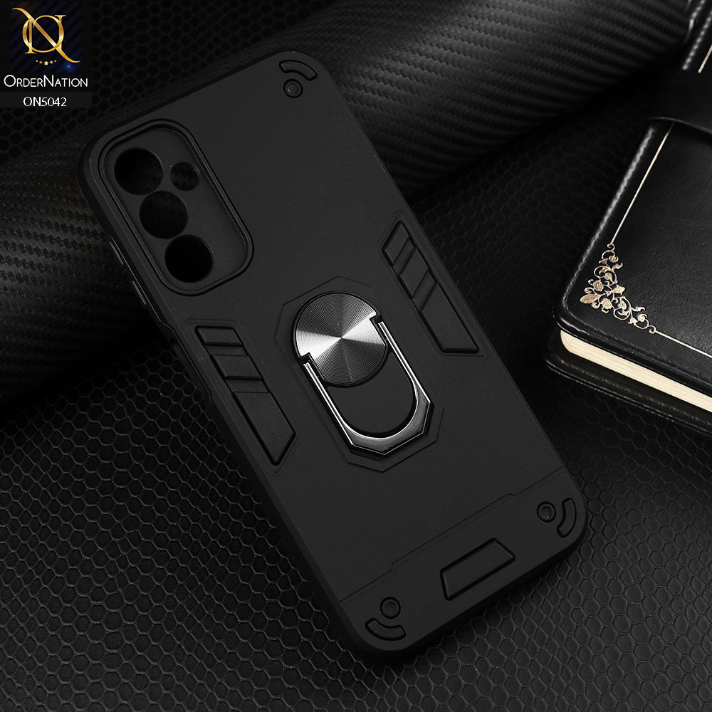 Samsung Galaxy A14 Cover - Black - New Dual PC + TPU Hybrid Style Protective Soft Border Case With Kickstand Holder