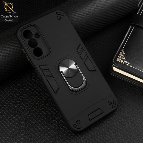 Samsung Galaxy A14 Cover - Black - New Dual PC + TPU Hybrid Style Protective Soft Border Case With Kickstand Holder