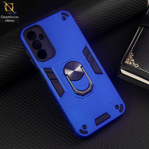 Samsung Galaxy A14 5G Cover - Blue - New Dual PC + TPU Hybrid Style Protective Soft Border Case With Kickstand Holder