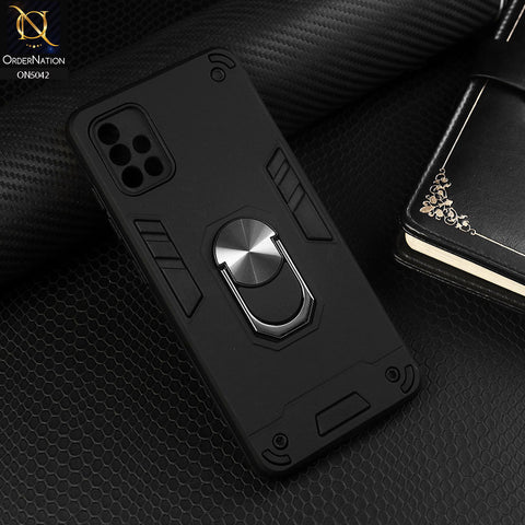 Samsung Galaxy A51 Cover - Black - New Dual PC + TPU Hybrid Style Protective Soft Border Case With Kickstand Holder