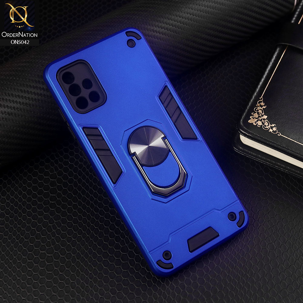 Samsung Galaxy A51 Cover - Blue - New Dual PC + TPU Hybrid Style Protective Soft Border Case With Kickstand Holder