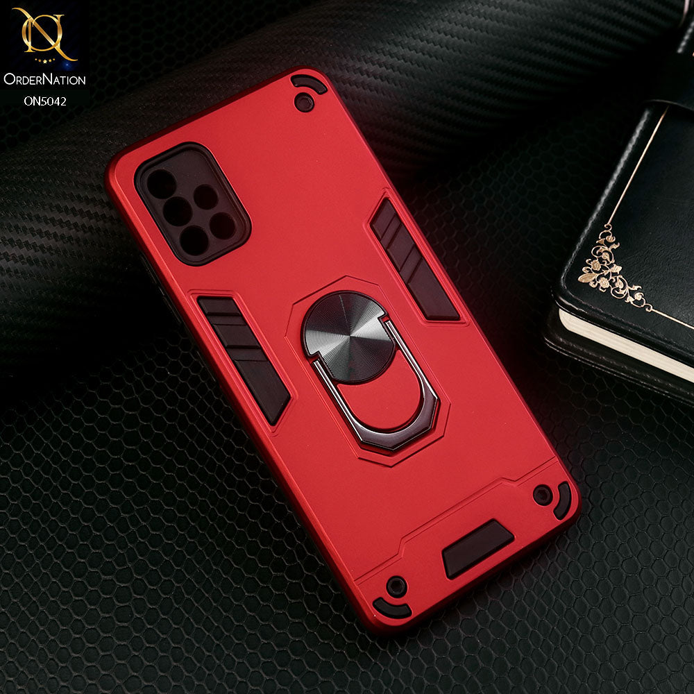 Samsung Galaxy A51 Cover - Red - New Dual PC + TPU Hybrid Style Protective Soft Border Case With Kickstand Holder
