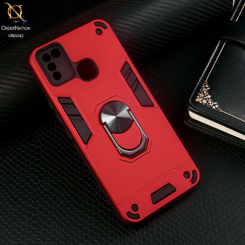 Infinix Smart 5 Cover - Red - New Dual PC + TPU Hybrid Style Protective Soft Border Case With Kickstand Holder