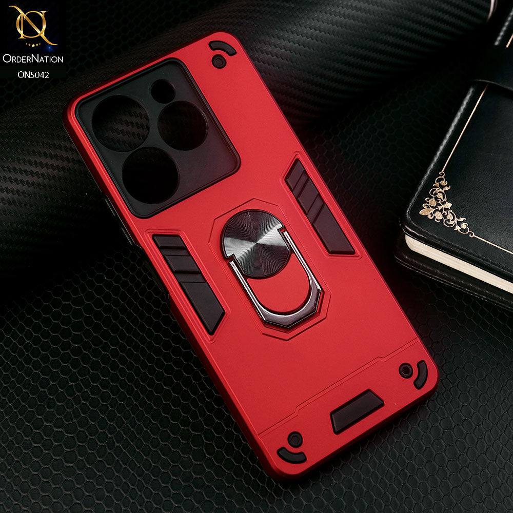 Tecno Spark 10 Pro Cover - Red - New Dual PC + TPU Hybrid Style Protective Soft Border Case With Kickstand Holder