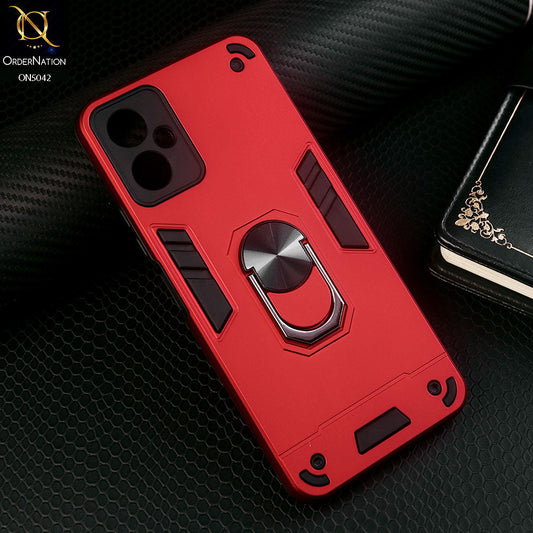 Tecno Pop 5 LTE Cover - Red - New Dual PC + TPU Hybrid Style Protective Soft Border Case With Kickstand Holder