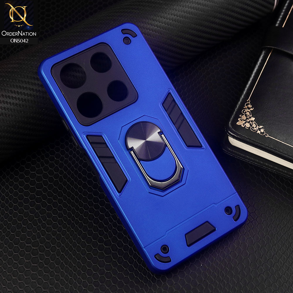 Infinix Smart 7 HD Cover - Blue - New Dual PC + TPU Hybrid Style Protective Soft Border Case With Kickstand Holder