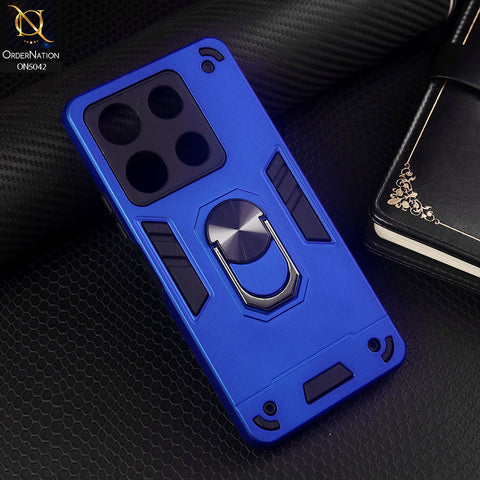 Infinix Smart 7 HD Cover - Blue - New Dual PC + TPU Hybrid Style Protective Soft Border Case With Kickstand Holder