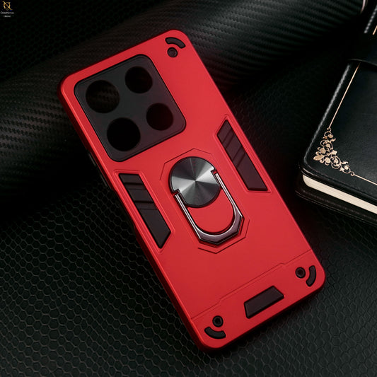 Tecno Pop 7 Cover - Red - New Dual PC + TPU Hybrid Style Protective Soft Border Case With Kickstand Holder