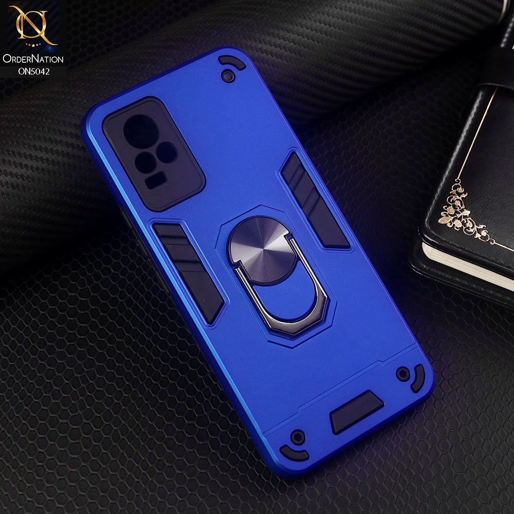Vivo Y73 Cover - Blue - New Dual PC + TPU Hybrid Style Protective Soft Border Case With Kickstand Holder