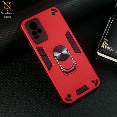 Vivo Y73 Cover - Red - New Dual PC + TPU Hybrid Style Protective Soft Border Case With Kickstand Holder