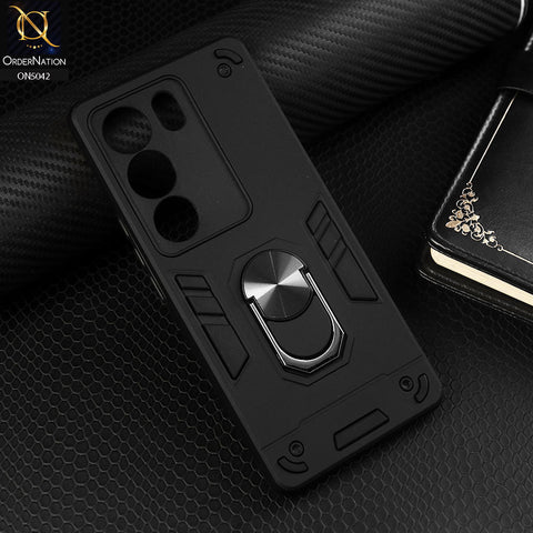 Vivo V29 Cover - Black - New Dual PC + TPU Hybrid Style Protective Soft Border Case With Kickstand Holder