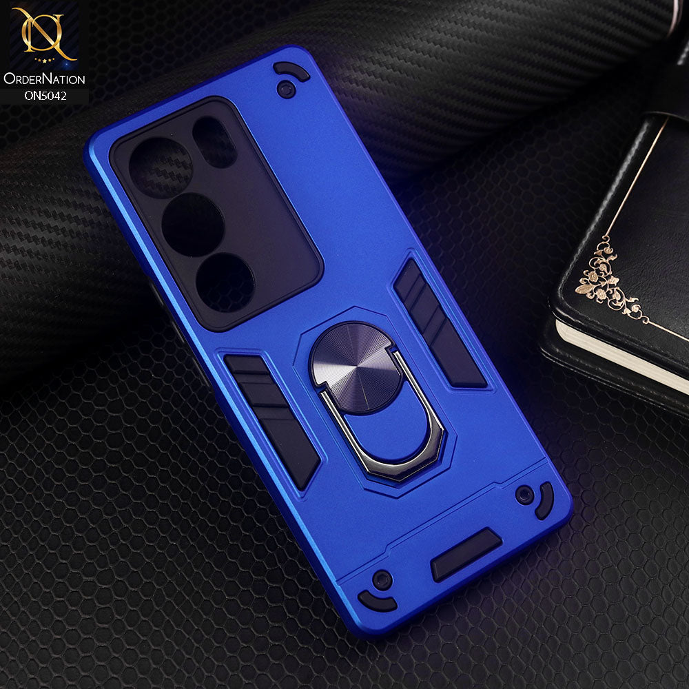Vivo V29 Cover - Blue - New Dual PC + TPU Hybrid Style Protective Soft Border Case With Kickstand Holder