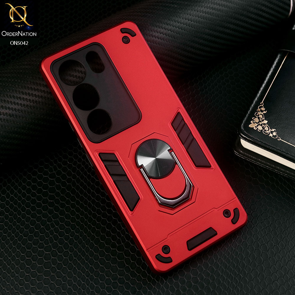 Vivo V29 Cover - Red - New Dual PC + TPU Hybrid Style Protective Soft Border Case With Kickstand Holder