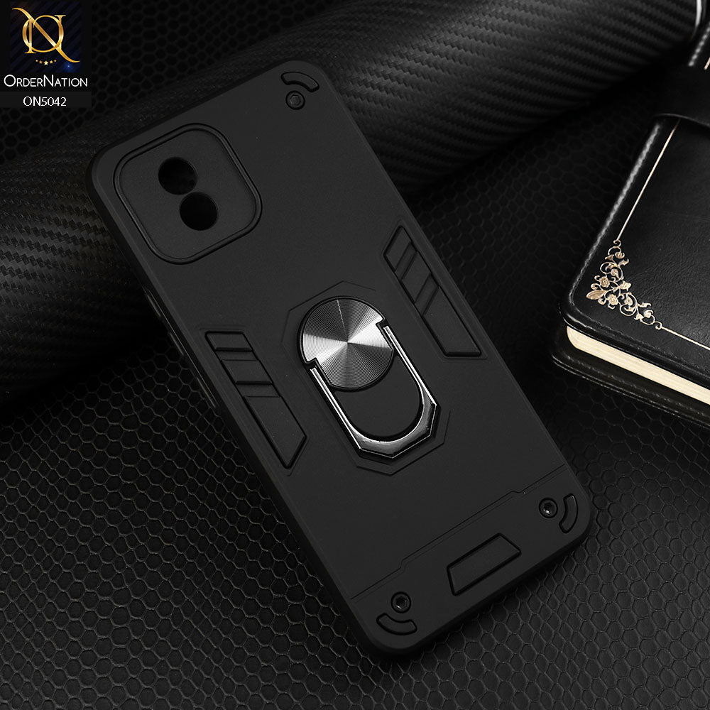 Vivo Y11 2023 Cover - Black - New Dual PC + TPU Hybrid Style Protective Soft Border Case With Kickstand Holder
