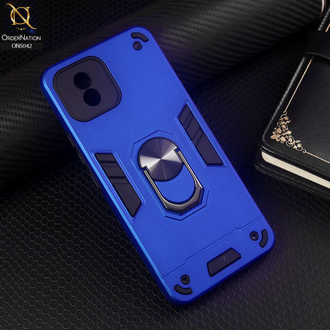 Vivo Y11 2023 Cover - Blue - New Dual PC + TPU Hybrid Style Protective Soft Border Case With Kickstand Holder